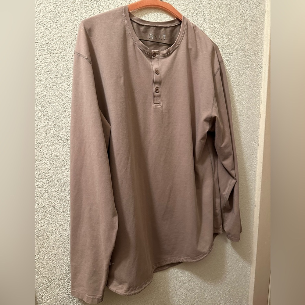 Men's Taupe Long Sleeve Henley Shirt